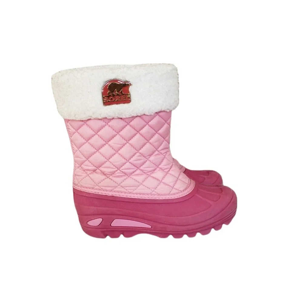 Sorel Powder Storm Pink Quilted Faux Fur Winter Snow Boots NY1630 Kids Size 2